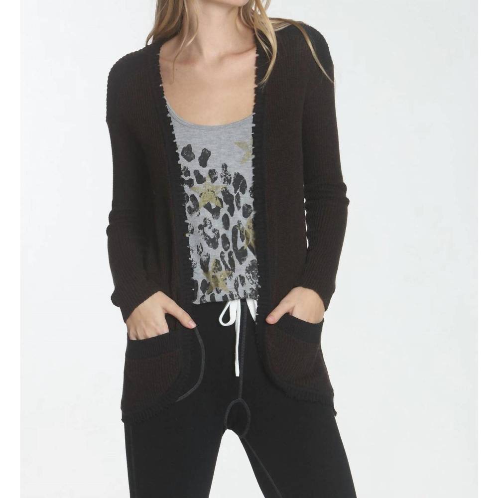 NEW LABEL+THREAD women's parker fray cardigan in brown/black
